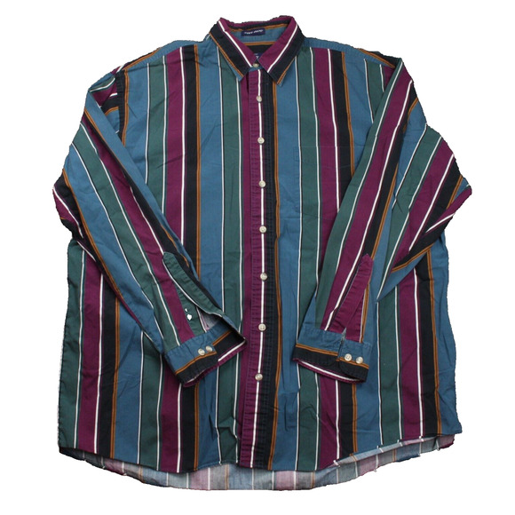 90s Van Heusen 417 LT Mens Long Sleeve Striped Shirt Colorblock Over Easy - Picture 1 of 12